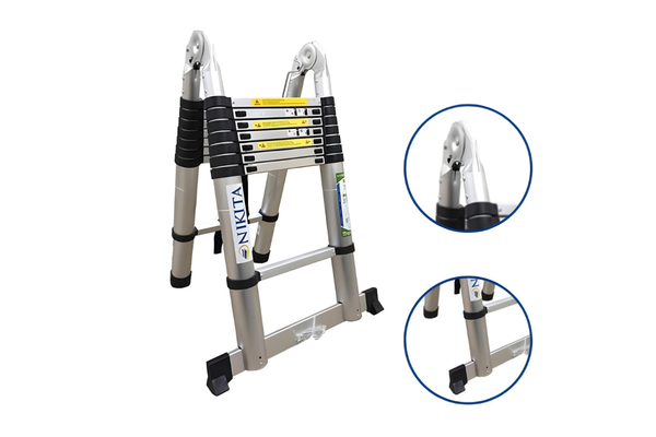 Thang nhôm rút chữ A với hệ thống chốt khóa tự động và chân đế cao su chống trượt