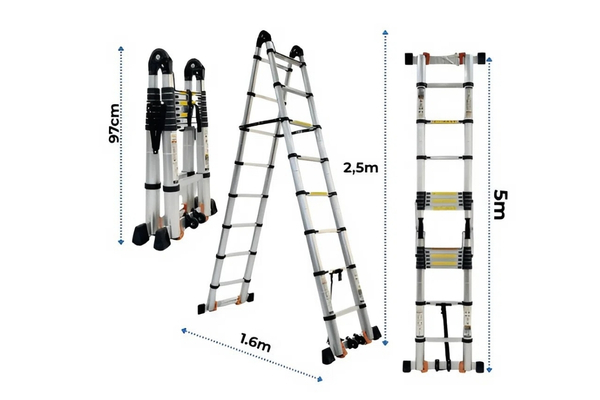 Thang rút chữ A cao trên 2,5m bậc rộng chống trượt, tải trọng 120 - 150 kg
