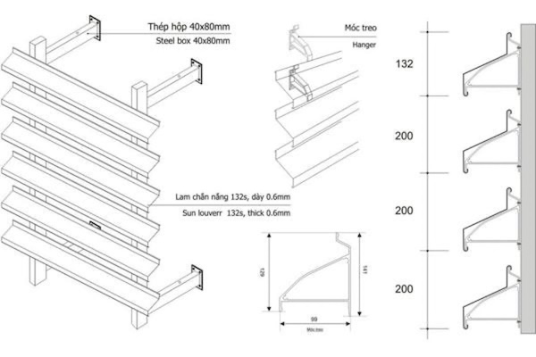 Cấu tạo lam nh&ocirc;m chắn nắng chữ Z (132S)