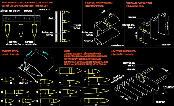 Tổng hợp bản vẽ lam nhôm chắn nắng, chớp nhôm chuẩn kỹ thuật mới nhất