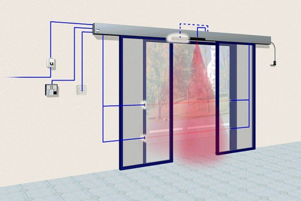 Cửa tự động vận hành nhờ sự kết hợp giữa cảm biến, bộ điều khiển và motor truyền động