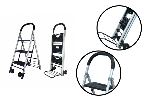Thang nh&ocirc;m đẩy t&iacute;ch hợp xe đẩy h&agrave;ng v&agrave; thang leo trong một sản phẩm