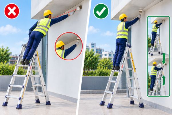 Giữ tư thế đ&uacute;ng, kh&ocirc;ng với qu&aacute; xa khỏi th&acirc;n thang