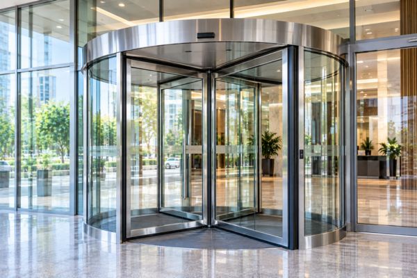 Cửa k&iacute;nh tự động xoay tạo lối ra v&agrave;o thuận tiện v&agrave; hạn chế trao đổi kh&ocirc;ng kh&iacute;